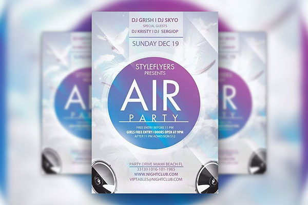 Sky and Birds Circle Open Air Party Flyer Template FREE PSD