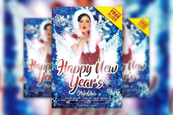 Snowy New Year Party Flyer Template FREE PSD