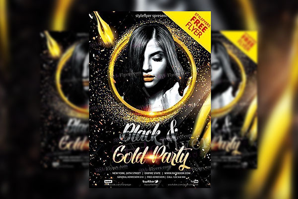 Sparkly Black Gold Night Party Flyer Template FREE PSD