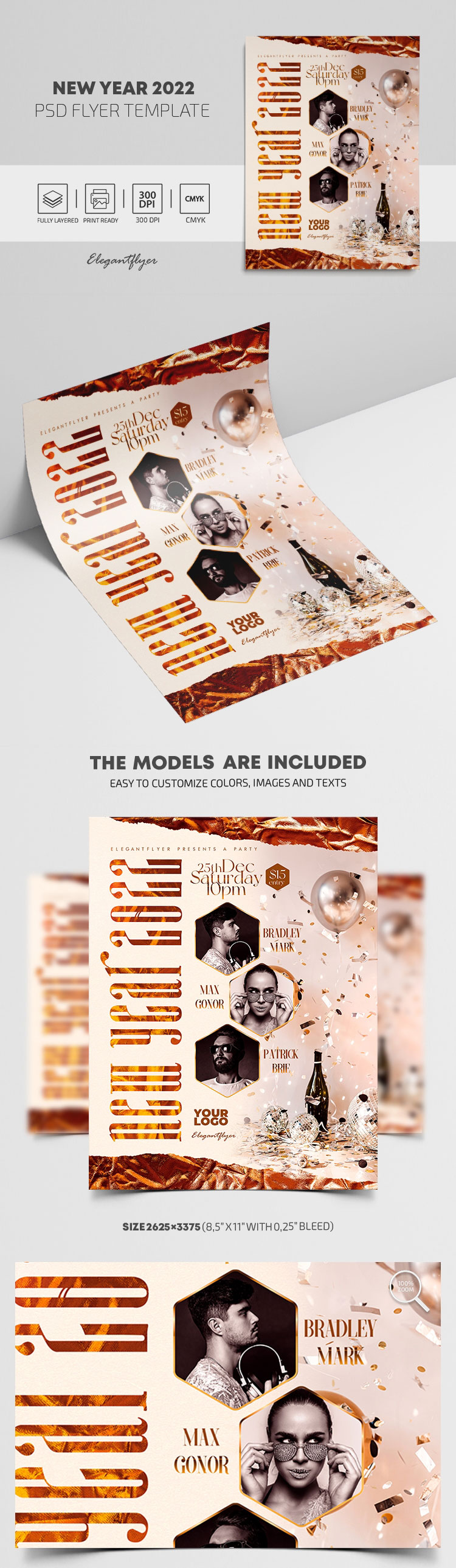 Sparkly Luxurious New Year Flyer Template FREE PSD