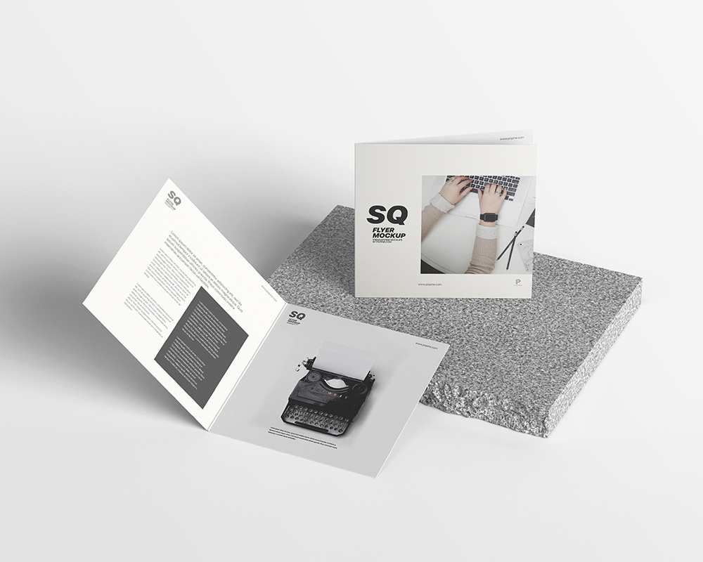 Top Side View of Bi-Fold Square Flyer Mockup FREE PSD