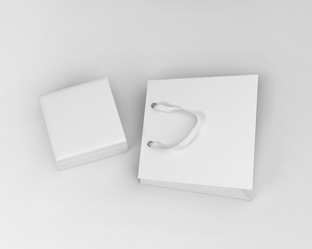 Top View of a Gift Box with a Paper Bag Mockup FREE PSD