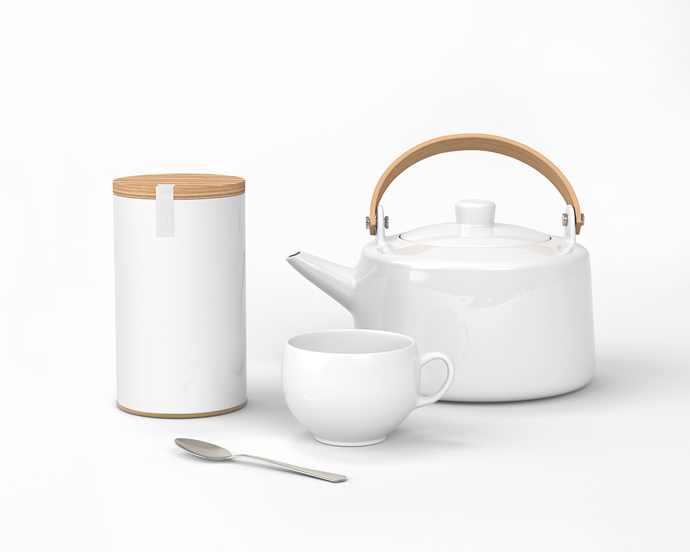 Trendy Green Tea Branding Mockup Featuring Teapot, Cup, and Jar FREE PSD