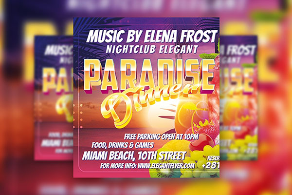 Tropical Fruity Paradise Dinner Flyer Template FREE PSD