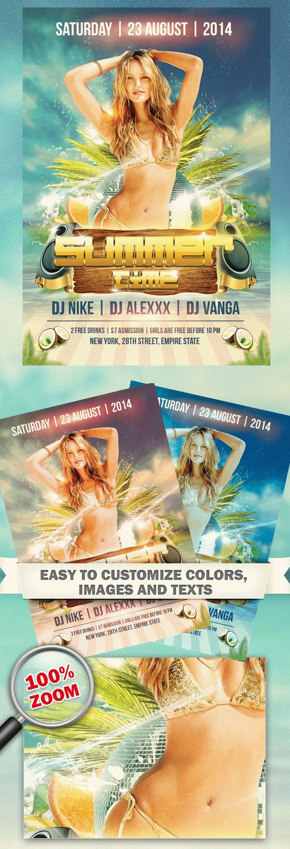 Tropical Water Summer Time Party Flyer Template FREE PSD