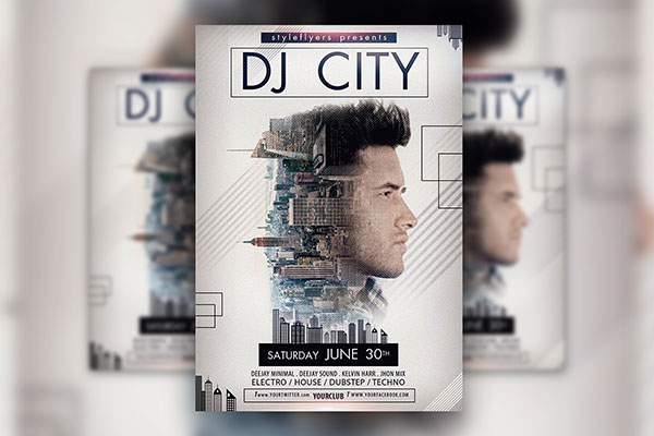 Urban, Modern DJ Music Event Flyer Template FREE PSD
