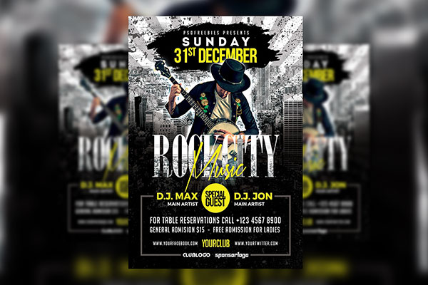 Urban Rock Music Party Flyer Template FREE PSD