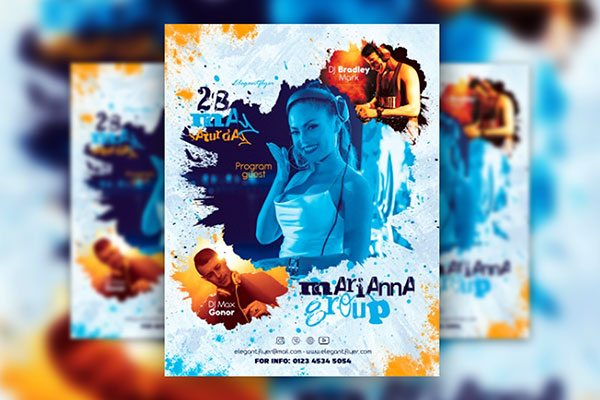 Watercolor Creative DJ Party Flyer Template FREE PSD
