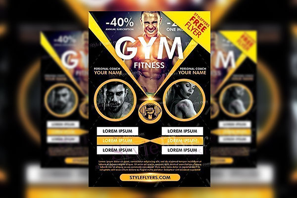 Yellow, Black, Geometric Gym Center Flyer Template FREE PSD