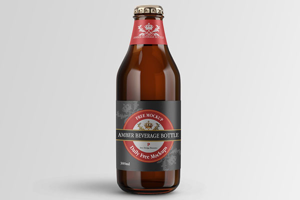 Amber Beverage Bottle Mockup in a Plain Scene in the Front View FREE PSD