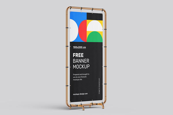 Front and Perspective View of Four Metal Restrained Banner Mockups FREE PSD