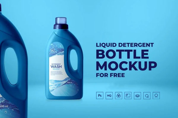 Front View of a Detergent Liquid Bottle Mockup FREE PSD