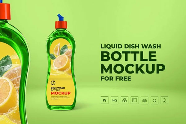 Front View of a Dish Wash Bottle Mockup FREE PSD