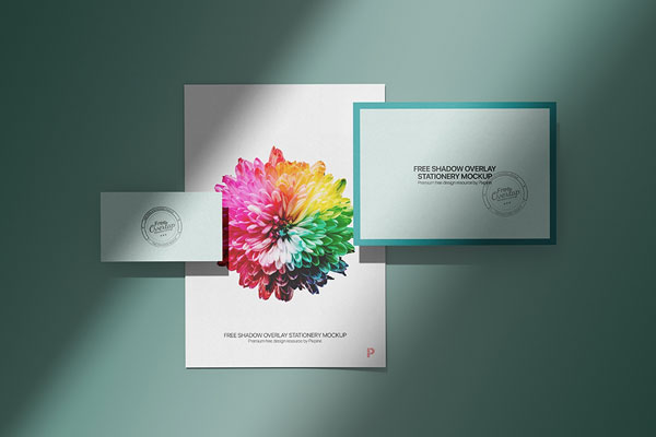 Front View of a Floating Corporate Stationery with Overlay Shadows Mockup FREE PSD