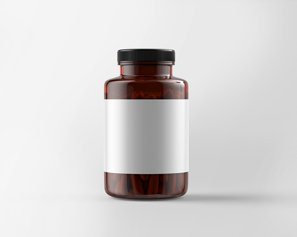 Front View of a Plastic Pills Amber Bottle Mockup FREE PSD