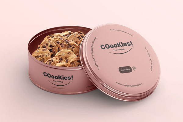 Front View of a Round Tin Cookie Box Mockup FREE PSD