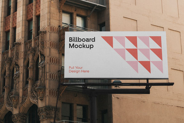 Front View of City Billboard Mockup on Side of Building FREE PSD
