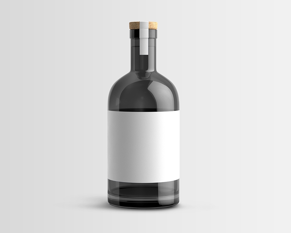 Front View of Gin Glass Bottle Mockup with a Cork Cap FREE PSD