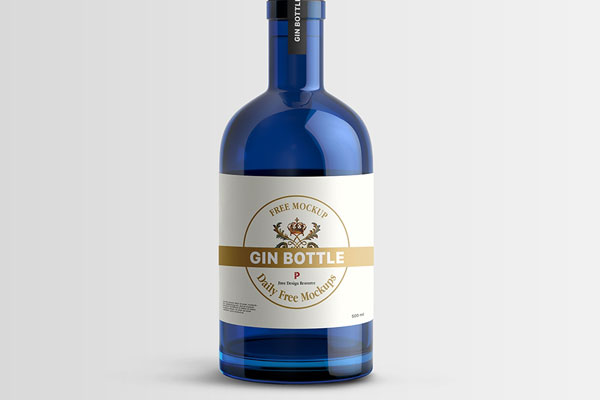 Front View of Gin Glass Bottle Mockup with a Cork Cap FREE PSD