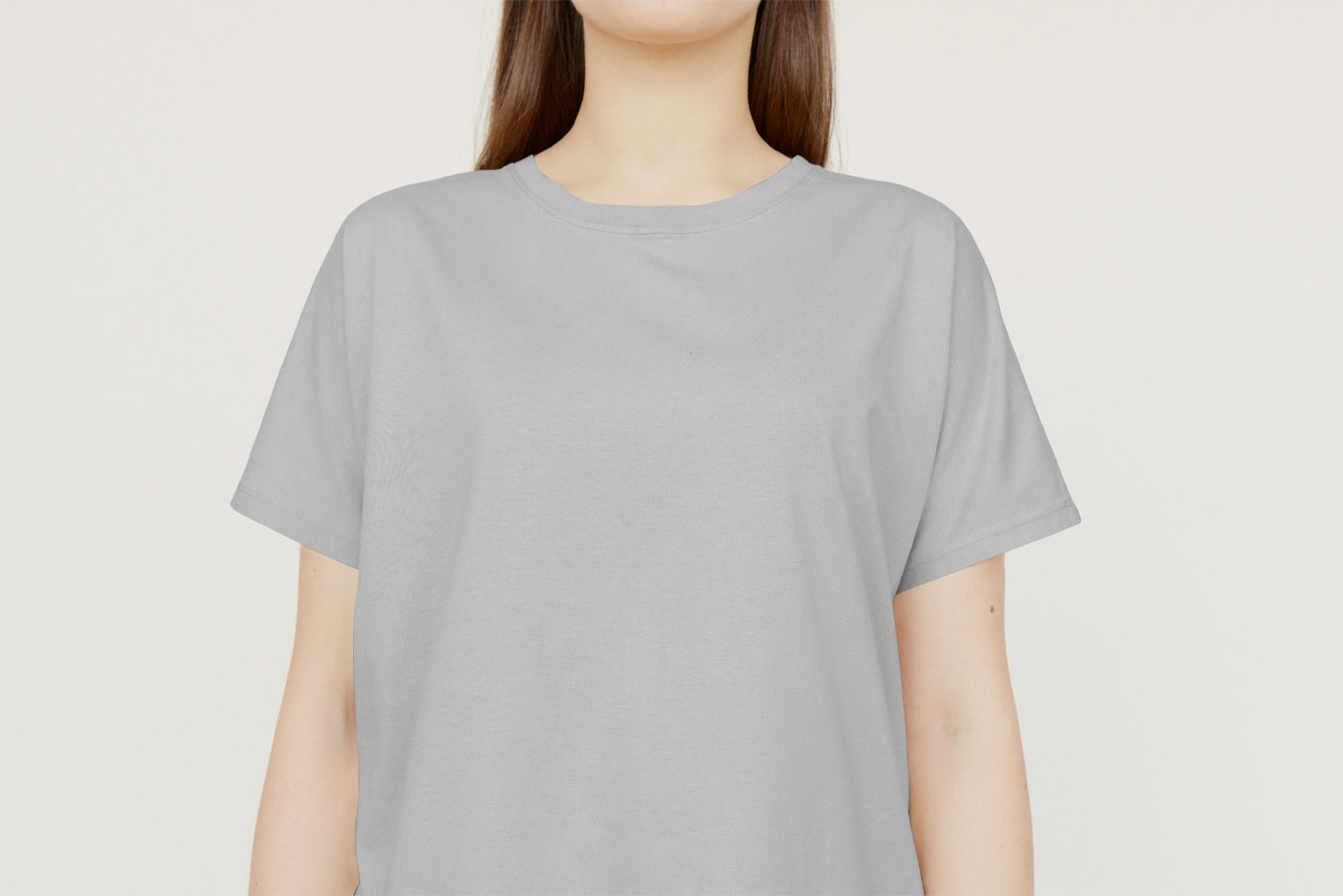 Front View of Round Neck T-shirt Mockup on Woman FREE PSD