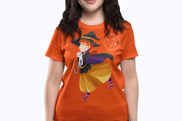 Front View of Smiling Girl Wearing T-shirt Mockup FREE PSD