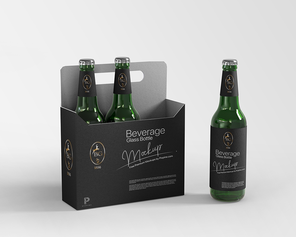 Front View of Three Beverage Glass Bottles Mockup FREE PSD