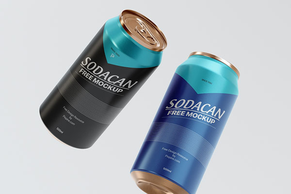 Front View of Two Floating Soda Cans Mockup FREE PSD