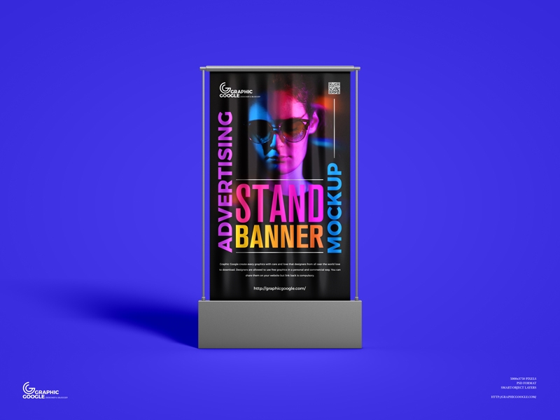 Front View of Vertical Advertising Stand Banner Mockup FREE PSD