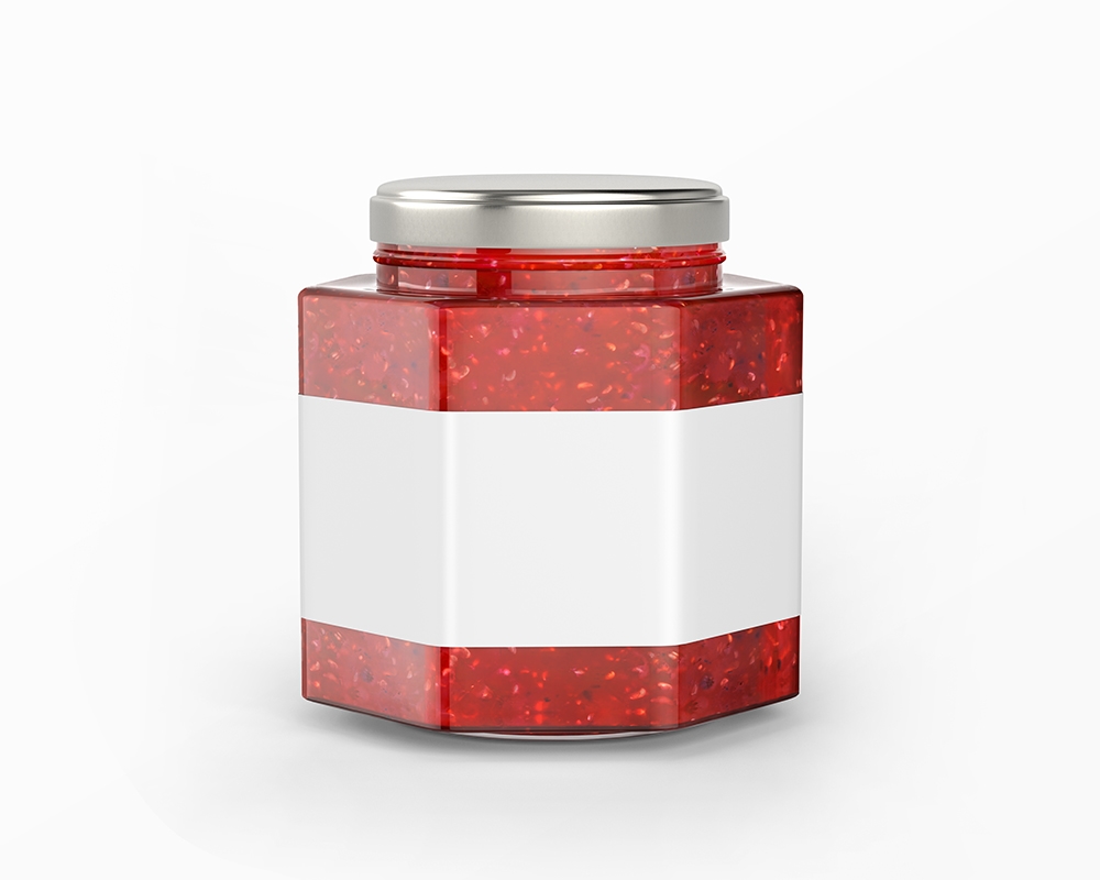 Geometrical Glass Jam Jar Placed in the Front View Mockup FREE PSD