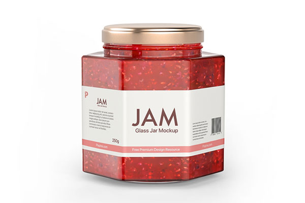 Geometrical Glass Jam Jar Placed in the Front View Mockup FREE PSD