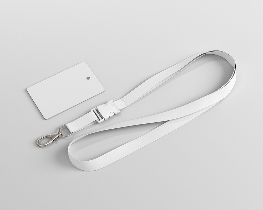 ID Card Lanyard Laid on the Surface in Overhead View Mockup FREE PSD