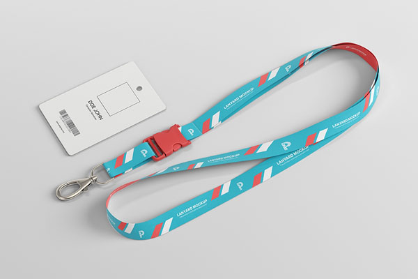 ID Card Lanyard Laid on the Surface in Overhead View Mockup FREE PSD