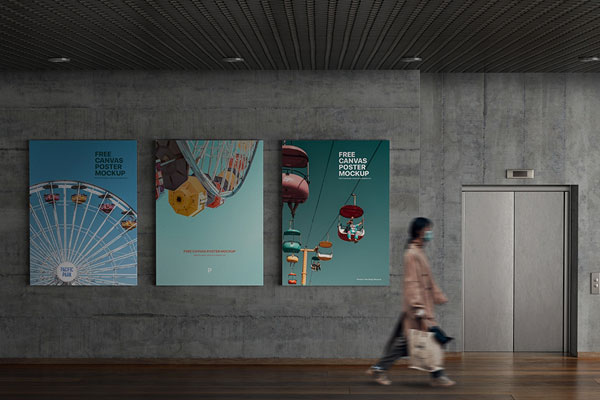 Mockup of 3 Interior Posters Hung on the Wall in Front View Free ...