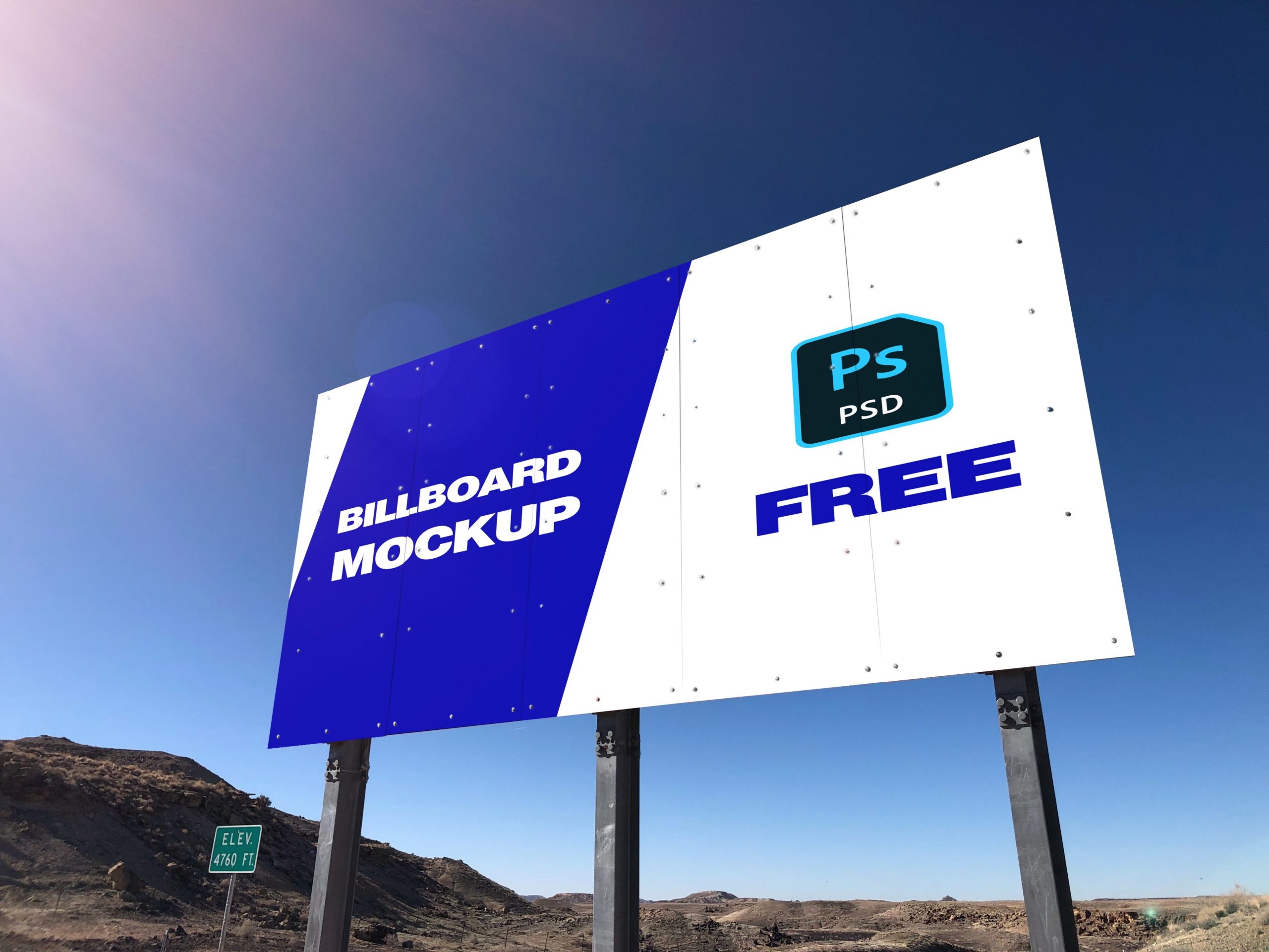 Outdoor Horizontal Billboard Mockup With Metallic Base Free Download