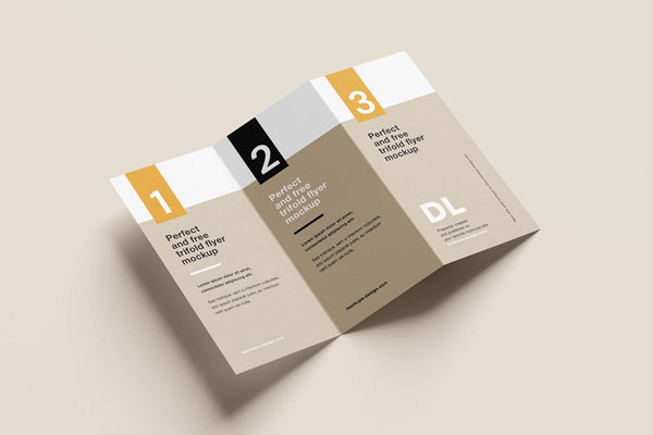 Perspective View of 7 Tri-Fold DL Flyer Mockups FREE PSD