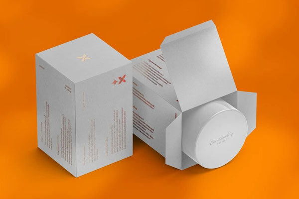 Perspective View of a Cosmetic Jar with Its Packaging Mockup FREE PSD