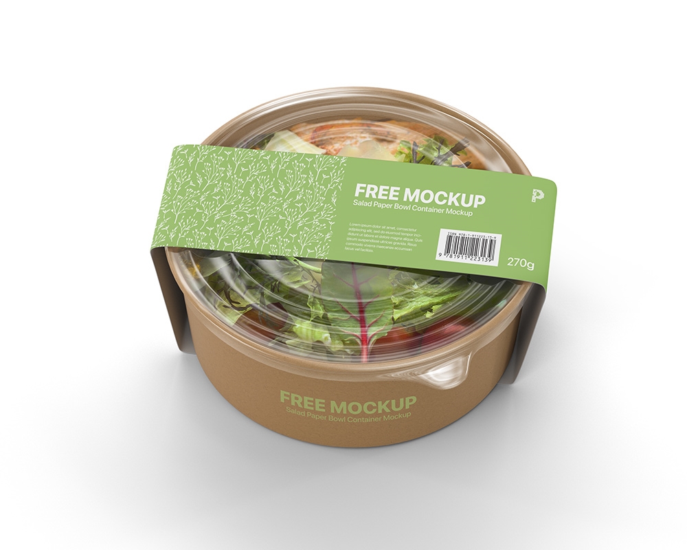 Perspective View of a Round Paper Bowl Container Mockup Free Download