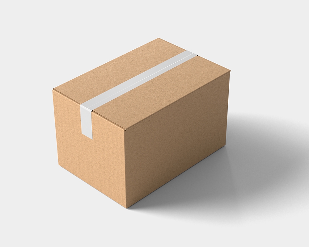 Perspective View of a Sealed Shipping Cardboard Box Mockup FREE PSD
