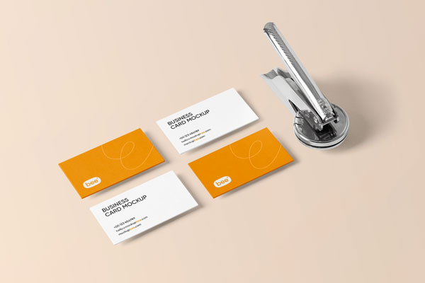 Perspective View of Four Business Cards Mockups FREE PSD