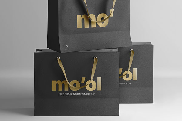 Several Shopping Bags on Top of Each Other Mockup FREE PSD