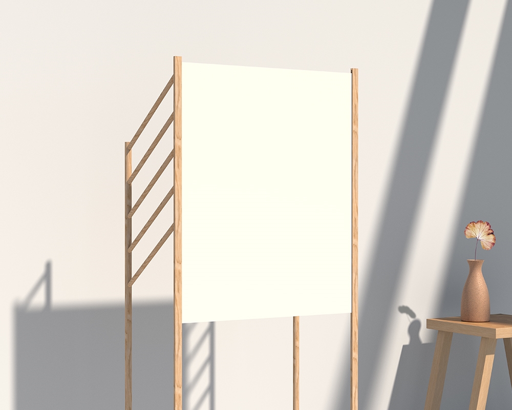 Side View of Exhibition Poster Mockup with Wood Frame FREE PSD