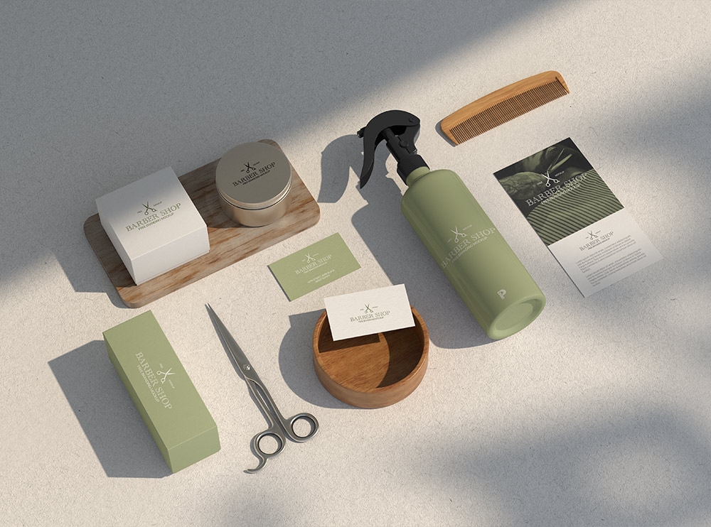 Top Side View of Barber Shop Branding Mockup FREE PSD