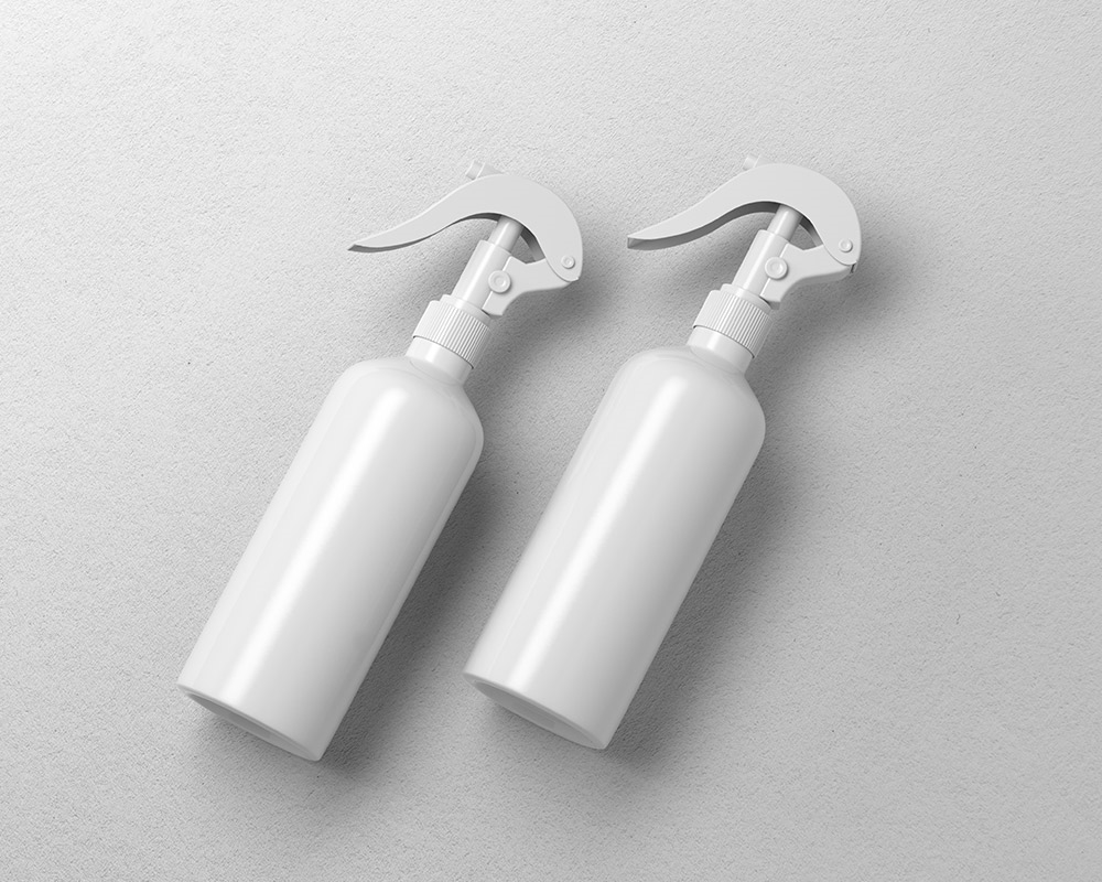 Top Side View of Two Spray Bottles Mockup Lying FREE PSD