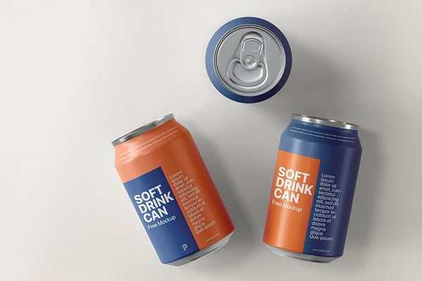 Top View of 3 Soft Drink Cans Mockup Free Download | Resource Boy