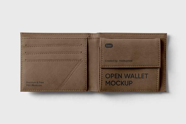 Top View of an Open Leather Wallet Mockup FREE PSD