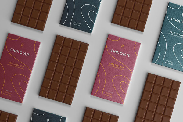 Top View of Chocolate Bar Label Mockup FREE PSD