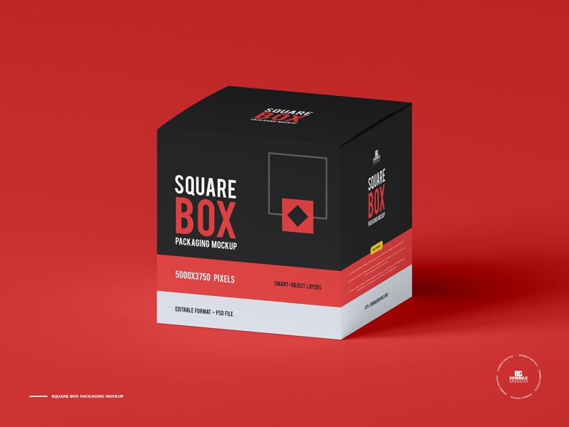 3/4 View of Square Box Packaging Mockup FREE PSD
