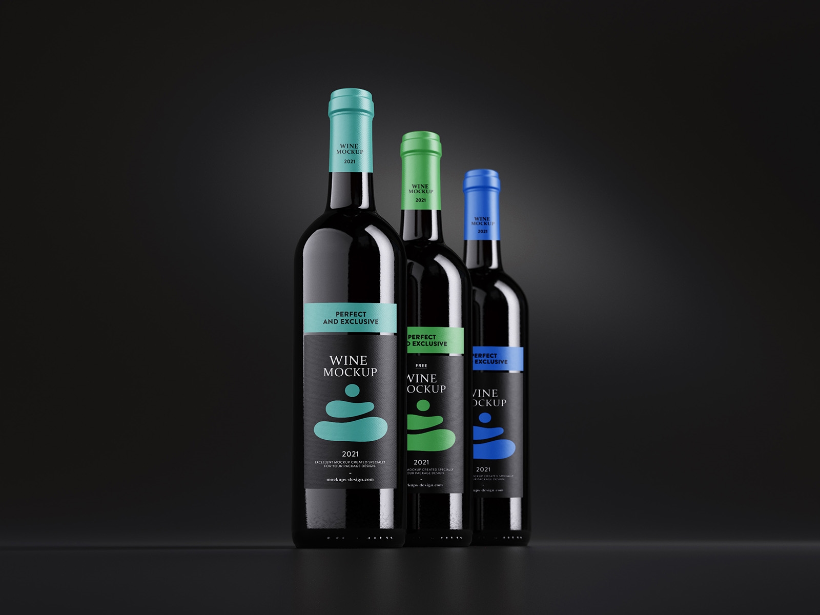 4 Mockups of Two Wine Bottles from Different Angles FREE PSD