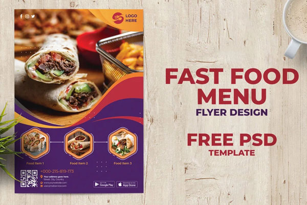 Abstract Photo Fast Food Menu Flyer Template FREE PSD
