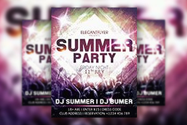 Bright Festive Summer Party Flyer and Facebook Cover Template FREE PSD